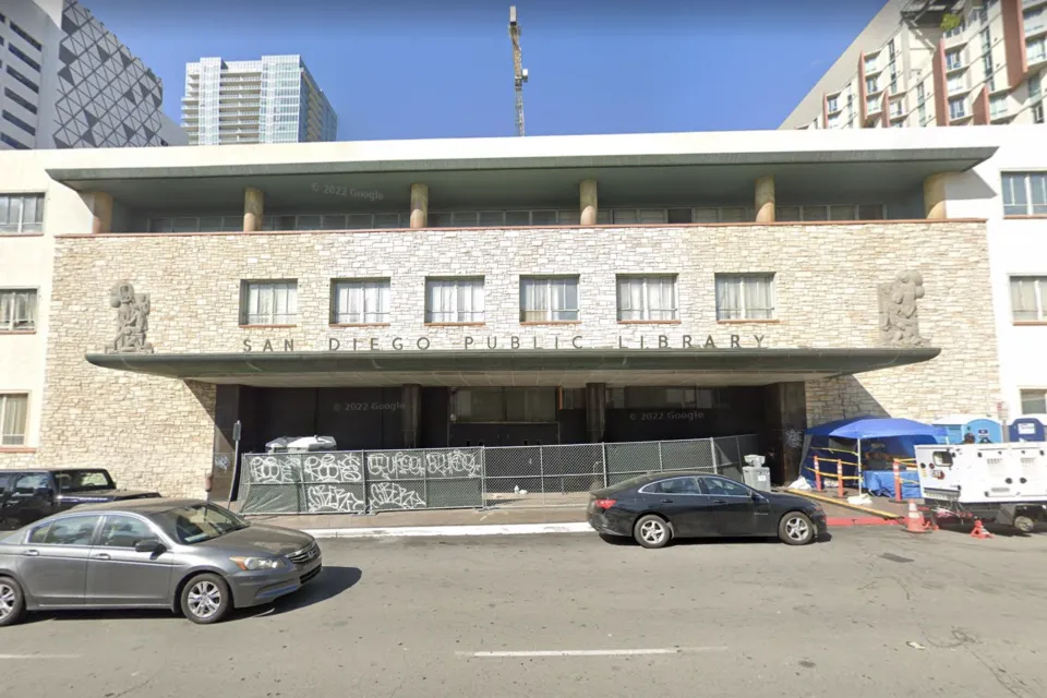 Google Street View of San Diego Central Library building, slated to be converted into temporary shelter for unhoused residents